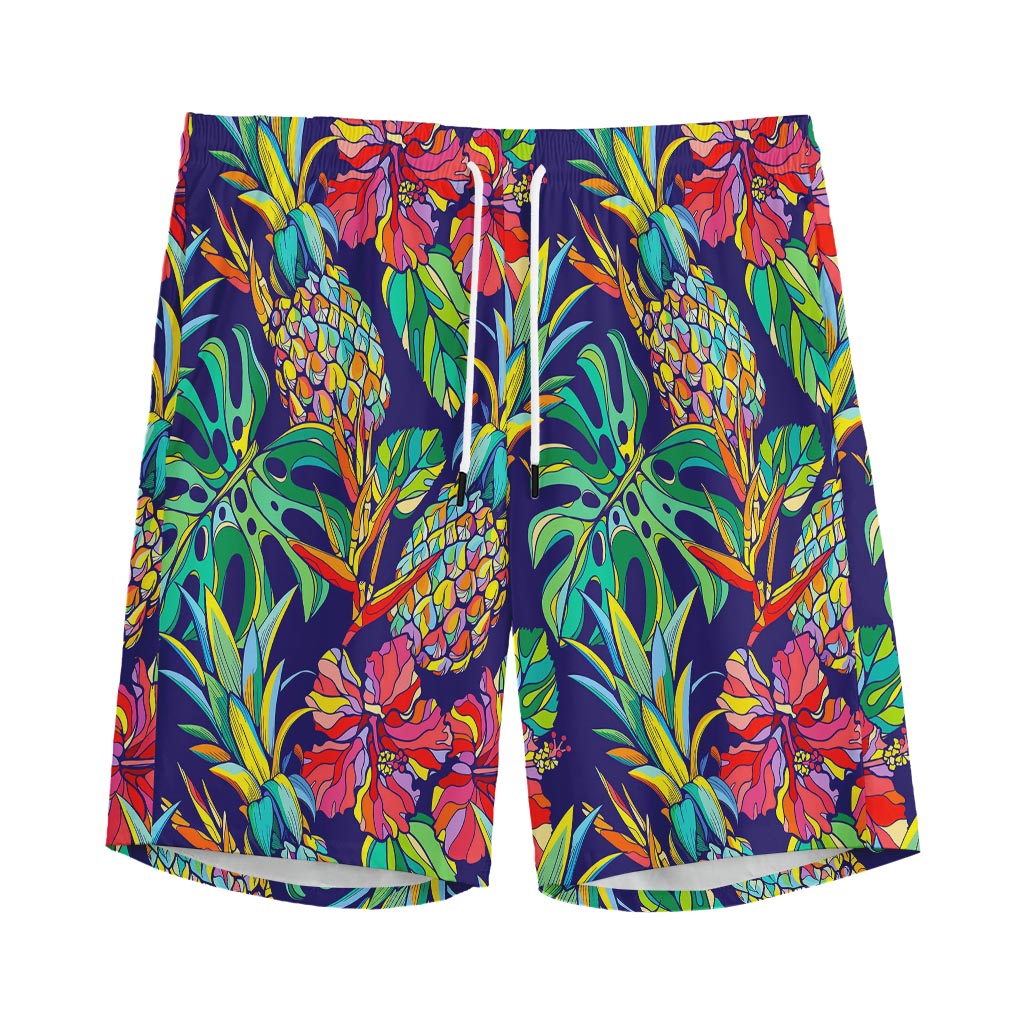 Colorful Aloha Pineapple Pattern Print Men's Sports Shorts