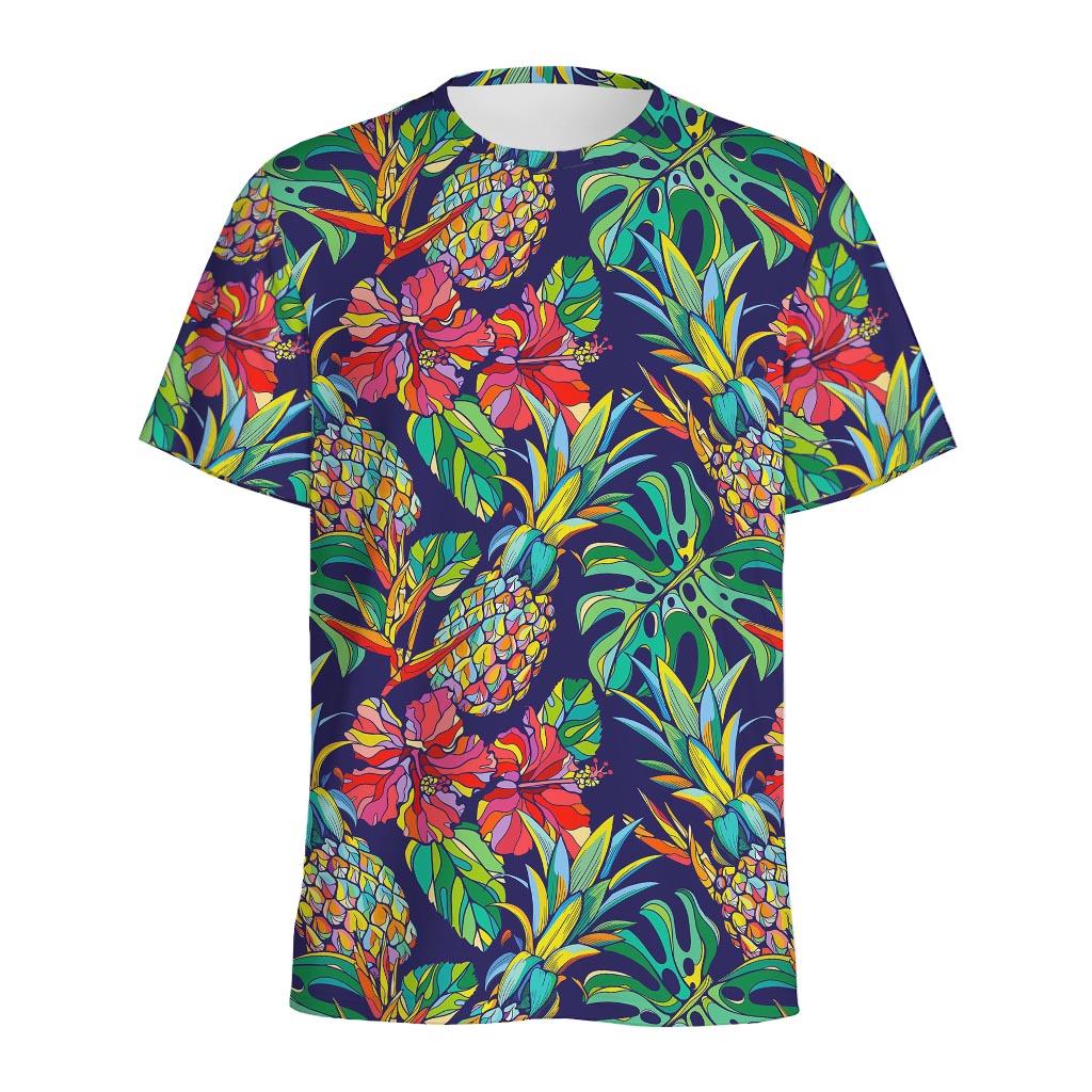 Colorful Aloha Pineapple Pattern Print Men's Sports T-Shirt