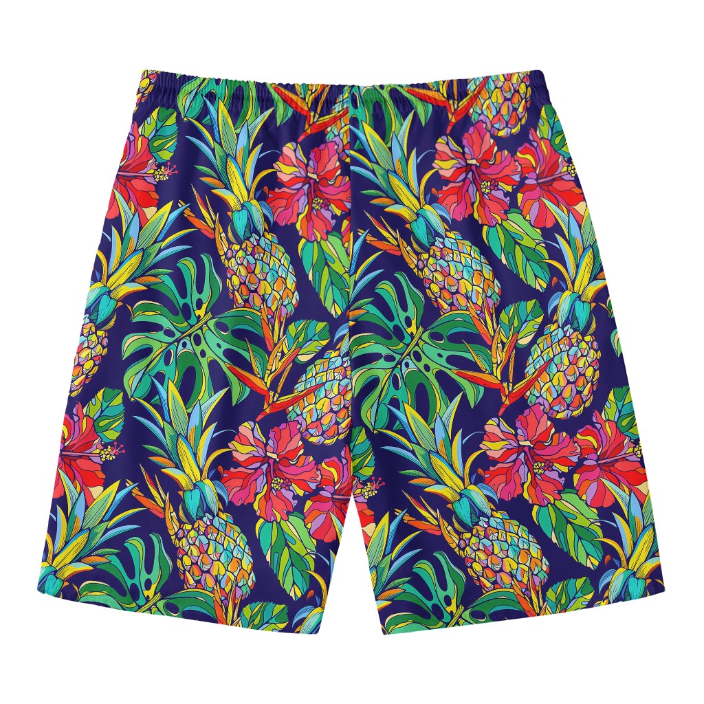 Colorful Aloha Pineapple Pattern Print Men's Swim Trunks