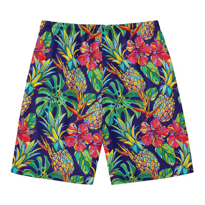 Colorful Aloha Pineapple Pattern Print Men's Swim Trunks