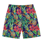 Colorful Aloha Pineapple Pattern Print Men's Swim Trunks