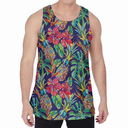 Colorful Aloha Pineapple Pattern Print Men's Velvet Tank Top