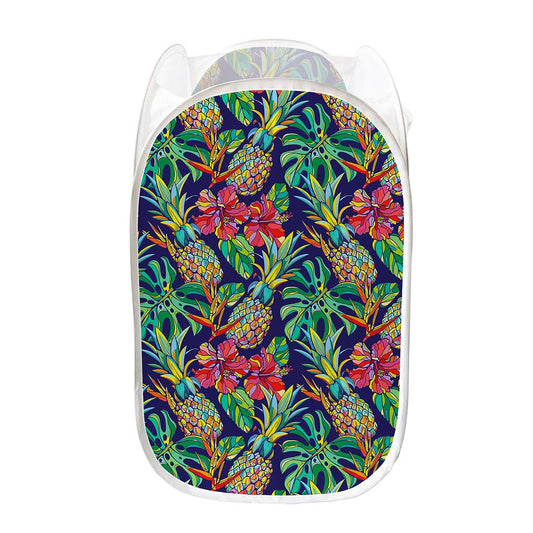 Colorful Aloha Pineapple Pattern Print Mesh Laundry Hamper