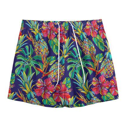 Colorful Aloha Pineapple Pattern Print Mesh Shorts