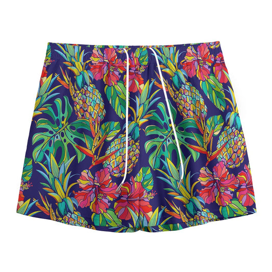 Colorful Aloha Pineapple Pattern Print Mesh Shorts