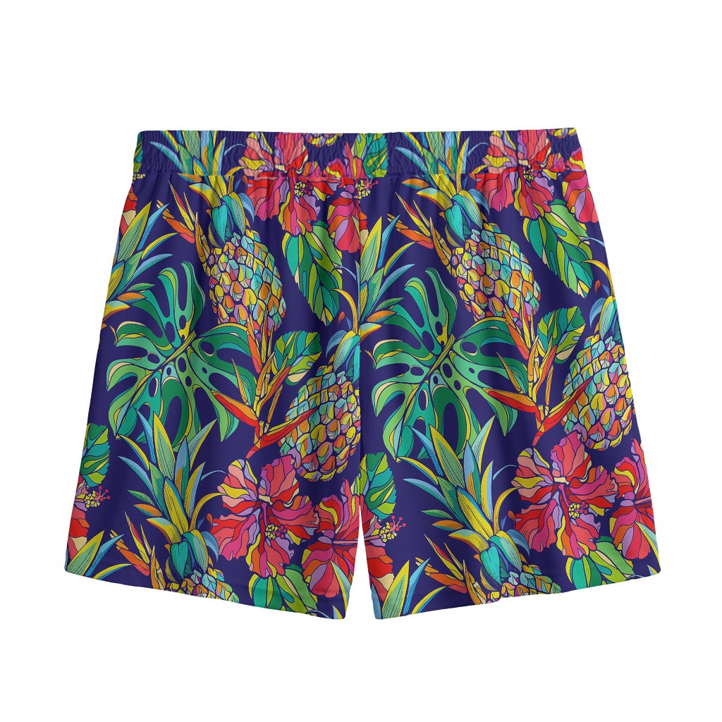 Colorful Aloha Pineapple Pattern Print Mesh Shorts