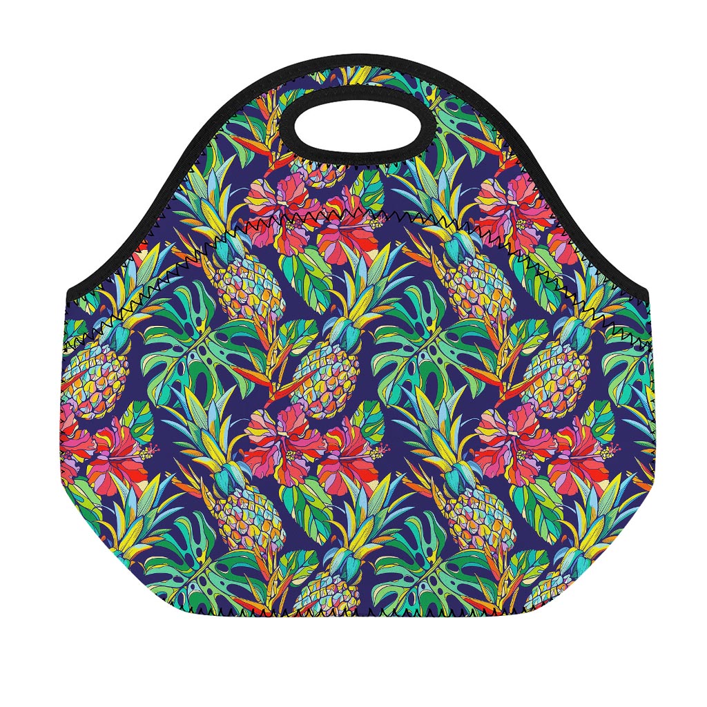 Colorful Aloha Pineapple Pattern Print Neoprene Lunch Bag