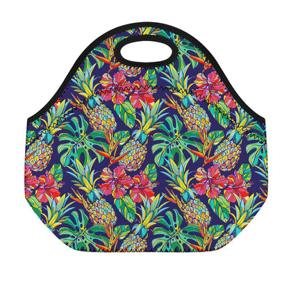 Colorful Aloha Pineapple Pattern Print Neoprene Lunch Bag