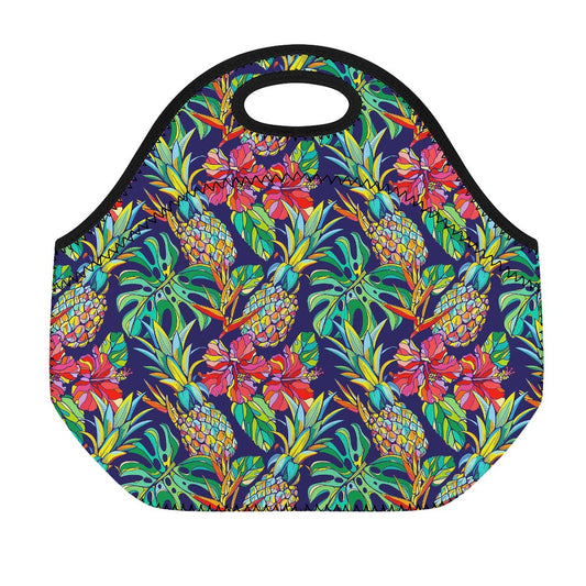 Colorful Aloha Pineapple Pattern Print Neoprene Lunch Bag