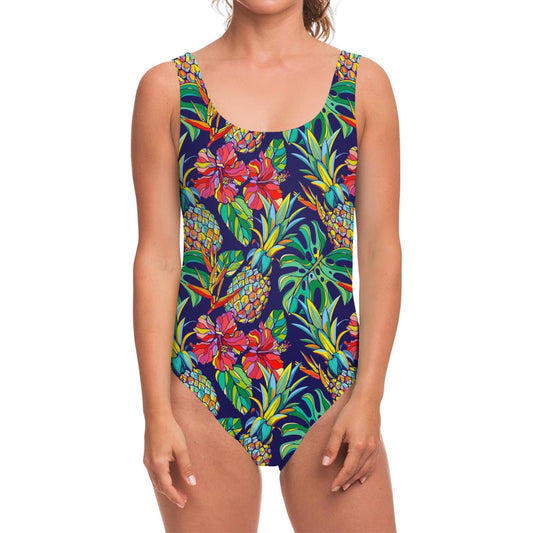 Colorful Aloha Pineapple Pattern Print One Piece Swimsuit