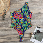 Colorful Aloha Pineapple Pattern Print One Shoulder Bodysuit