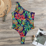 Colorful Aloha Pineapple Pattern Print One Shoulder Bodysuit