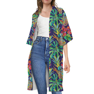 Colorful Aloha Pineapple Pattern Print Open Front Beach Cover Up