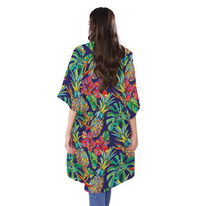 Colorful Aloha Pineapple Pattern Print Open Front Beach Cover Up