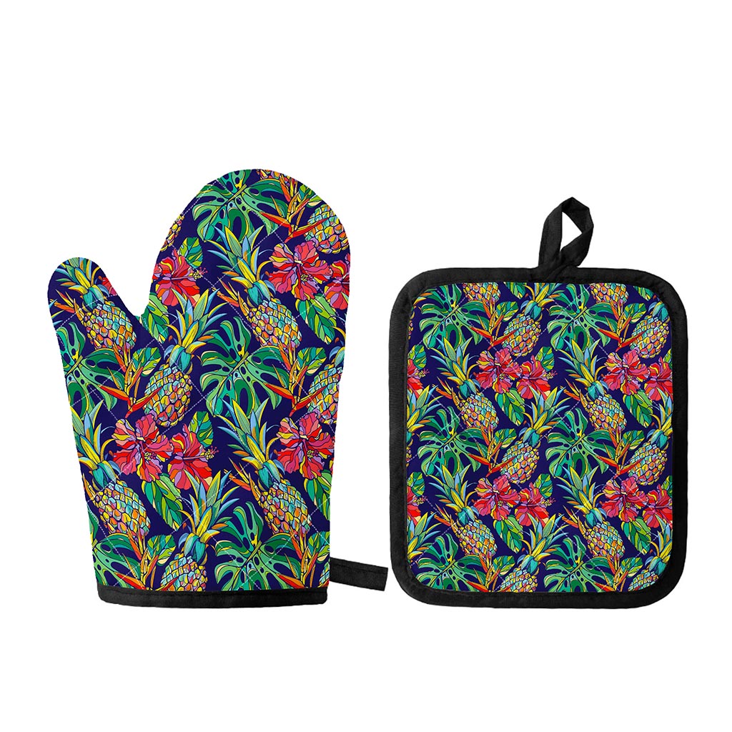 Colorful Aloha Pineapple Pattern Print Oven Mitt And Pot Holder Set