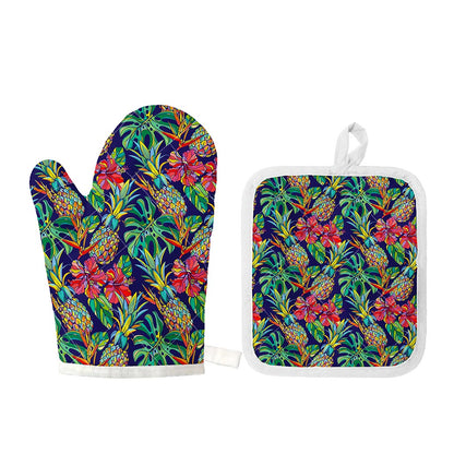 Colorful Aloha Pineapple Pattern Print Oven Mitt And Pot Holder Set