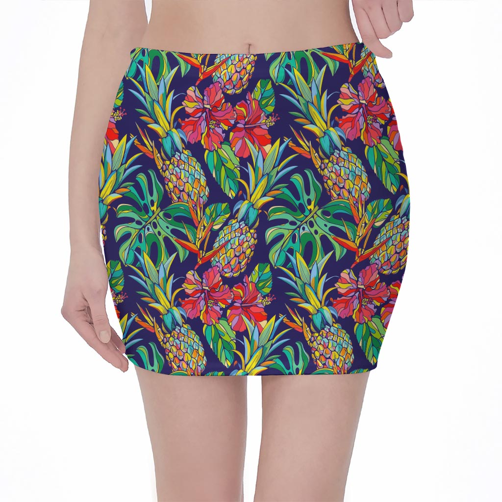 Colorful Aloha Pineapple Pattern Print Pencil Mini Skirt