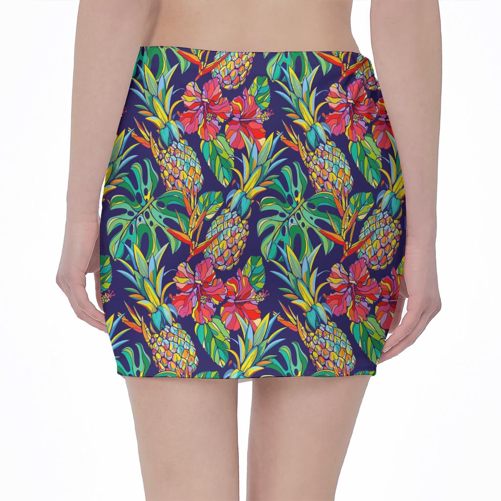 Colorful Aloha Pineapple Pattern Print Pencil Mini Skirt