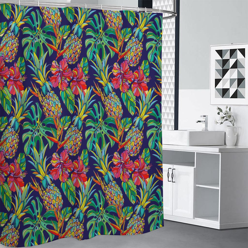 Colorful Aloha Pineapple Pattern Print Premium Shower Curtain