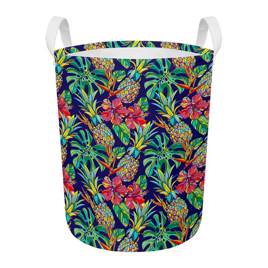 Colorful Aloha Pineapple Pattern Print Round Laundry Basket