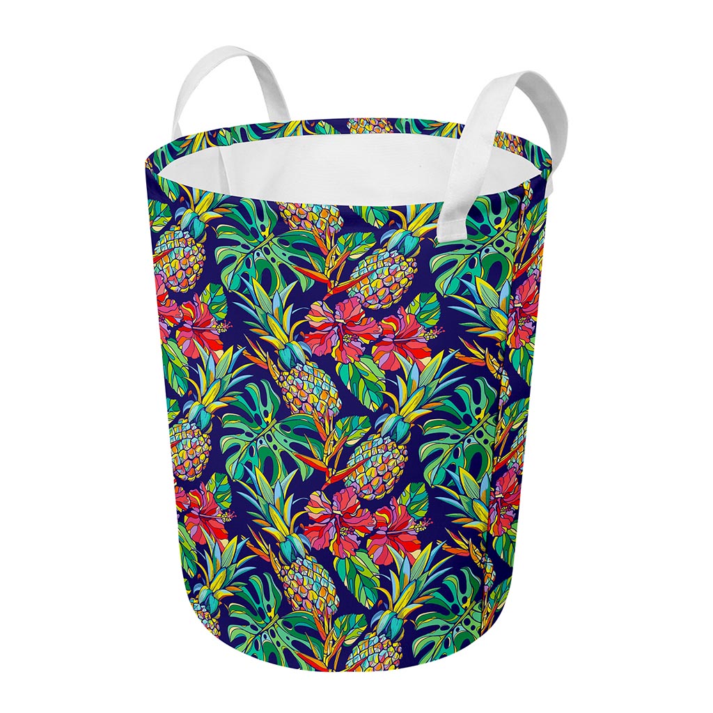 Colorful Aloha Pineapple Pattern Print Round Laundry Basket