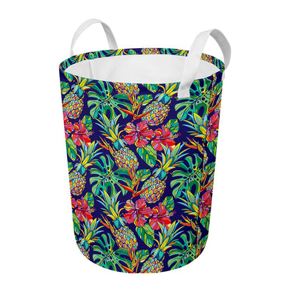 Colorful Aloha Pineapple Pattern Print Round Laundry Basket