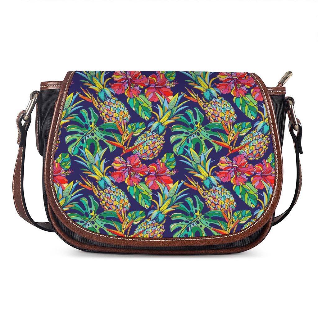 Colorful Aloha Pineapple Pattern Print Saddle Bag