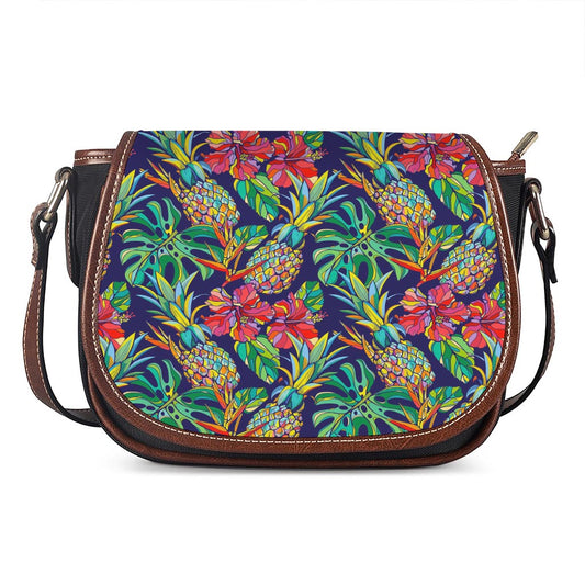 Colorful Aloha Pineapple Pattern Print Saddle Bag
