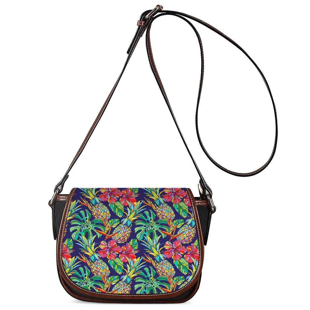 Colorful Aloha Pineapple Pattern Print Saddle Bag
