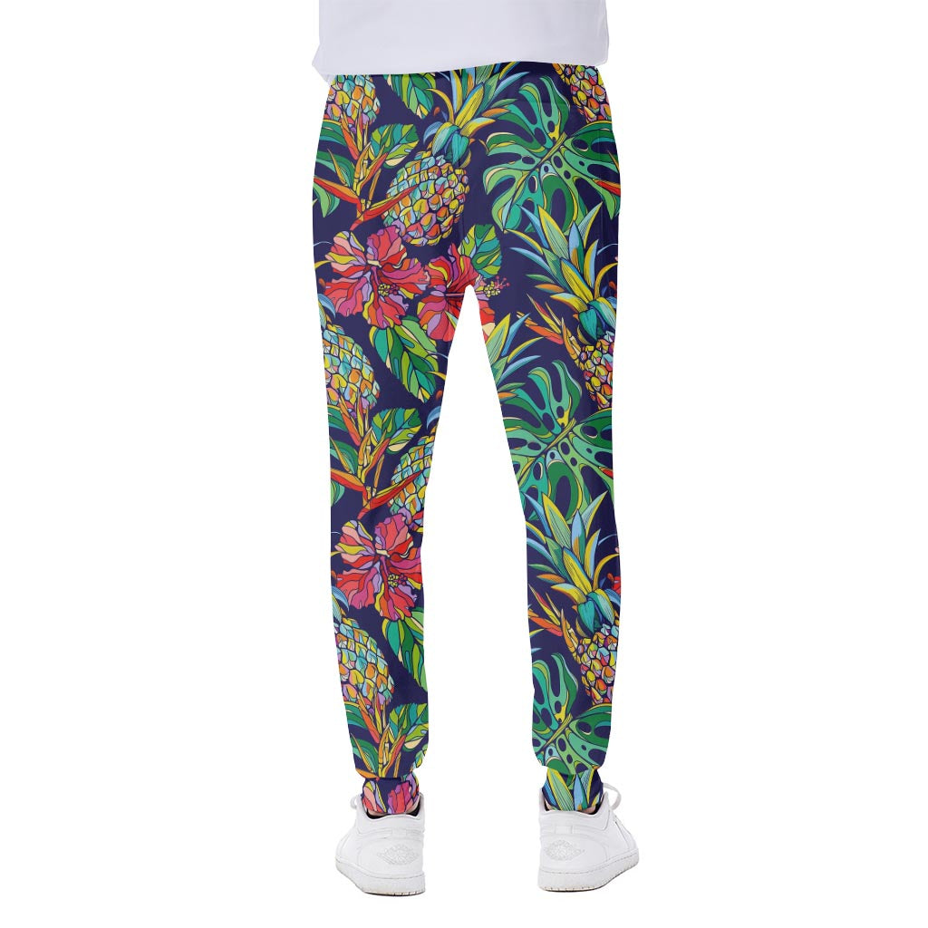 Colorful Aloha Pineapple Pattern Print Scuba Joggers