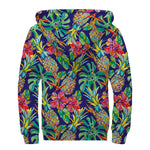 Colorful Aloha Pineapple Pattern Print Sherpa Lined Zip Up Hoodie