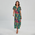 Colorful Aloha Pineapple Pattern Print Short Sleeve Maxi Dress