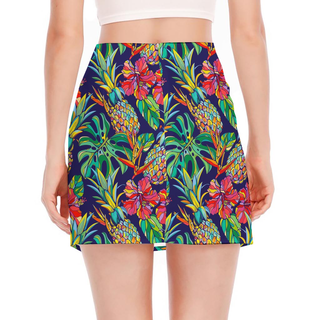 Colorful Aloha Pineapple Pattern Print Side Slit Mini Skirt