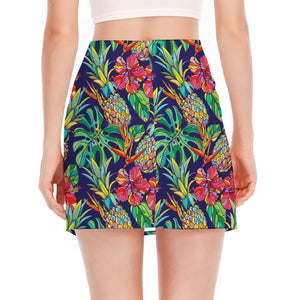 Colorful Aloha Pineapple Pattern Print Side Slit Mini Skirt