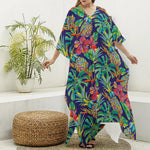 Colorful Aloha Pineapple Pattern Print Silk V-Neck Kaftan Dress