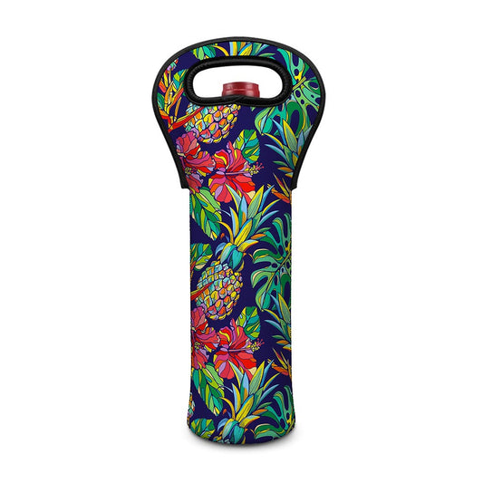 Colorful Aloha Pineapple Pattern Print Single Neoprene Wine Tote