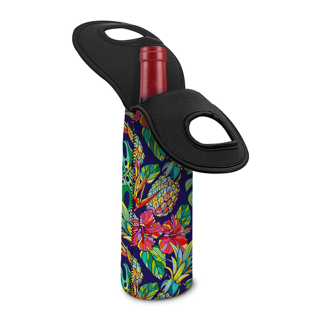 Colorful Aloha Pineapple Pattern Print Single Neoprene Wine Tote