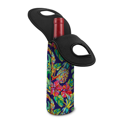 Colorful Aloha Pineapple Pattern Print Single Neoprene Wine Tote