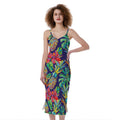 Colorful Aloha Pineapple Pattern Print Slim Fit Midi Cami Dress