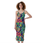 Colorful Aloha Pineapple Pattern Print Slim Fit Midi Cami Dress