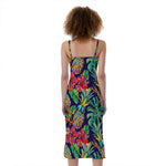 Colorful Aloha Pineapple Pattern Print Slim Fit Midi Cami Dress
