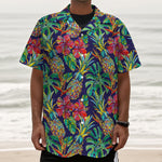 Colorful Aloha Pineapple Pattern Print Textured Short Sleeve Shirt