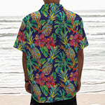 Colorful Aloha Pineapple Pattern Print Textured Short Sleeve Shirt