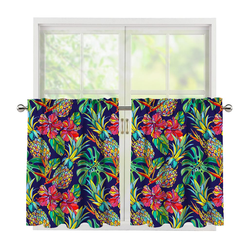 Colorful Aloha Pineapple Pattern Print Tier Curtains
