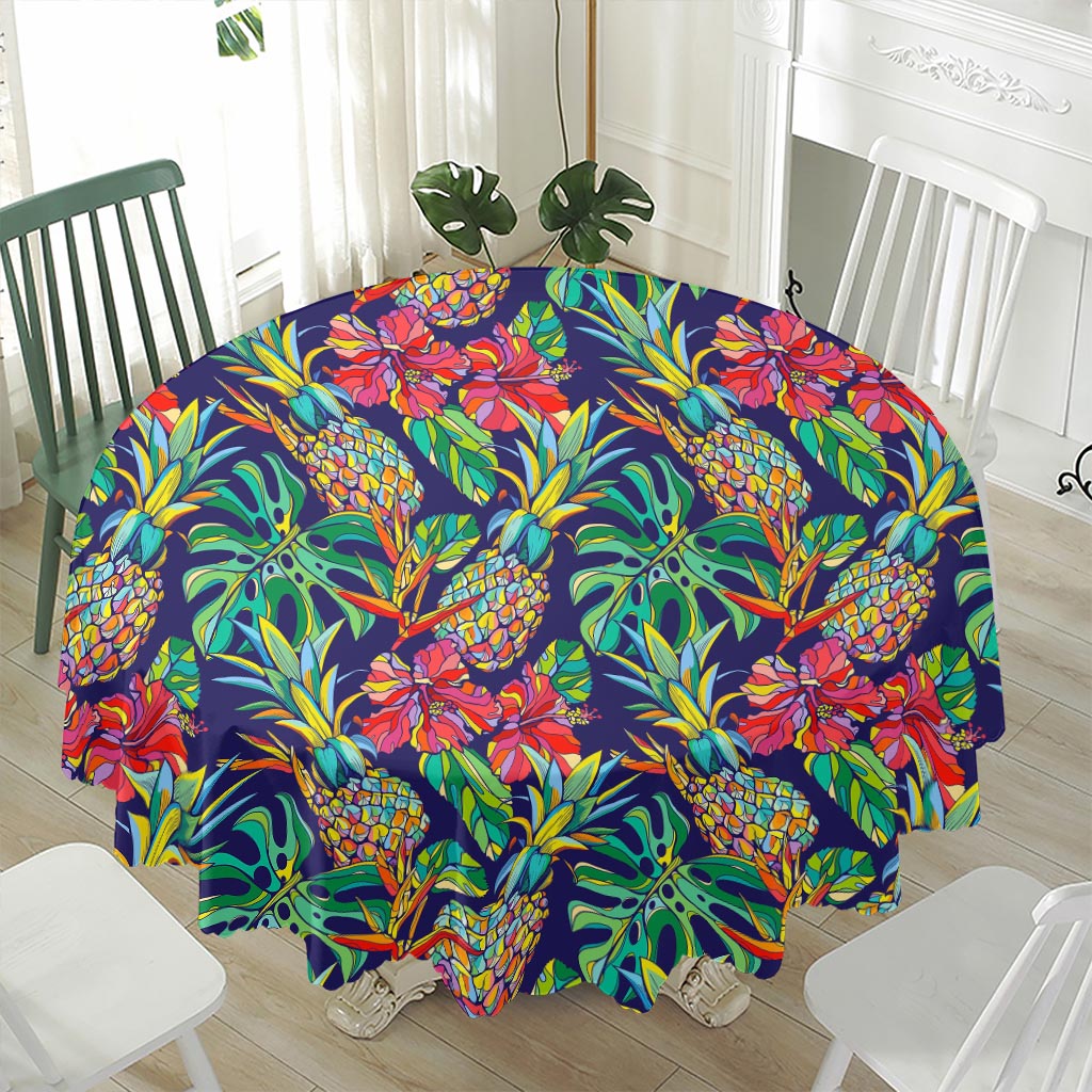 Colorful Aloha Pineapple Pattern Print Waterproof Round Tablecloth