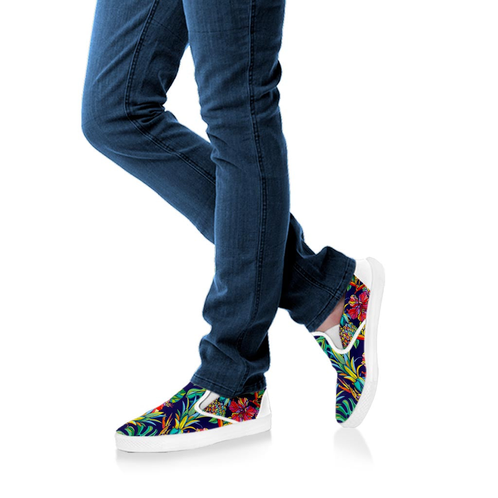 Colorful Aloha Pineapple Pattern Print White Slip On Sneakers