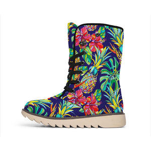 Colorful Aloha Pineapple Pattern Print Winter Boots