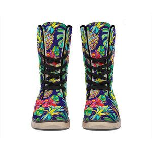 Colorful Aloha Pineapple Pattern Print Winter Boots