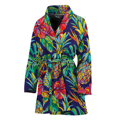 Colorful Aloha Pineapple Pattern Print Women's Bathrobe