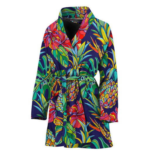 Colorful Aloha Pineapple Pattern Print Women's Bathrobe